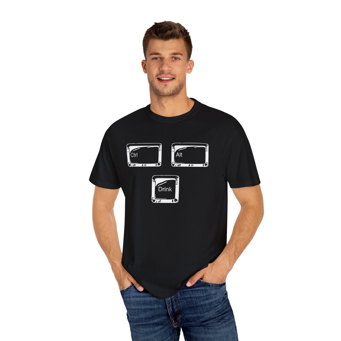 Ctrl-Alt-Drink Shirt – Reboot Your Day with Caffeine & Tech Humor! Light Colors